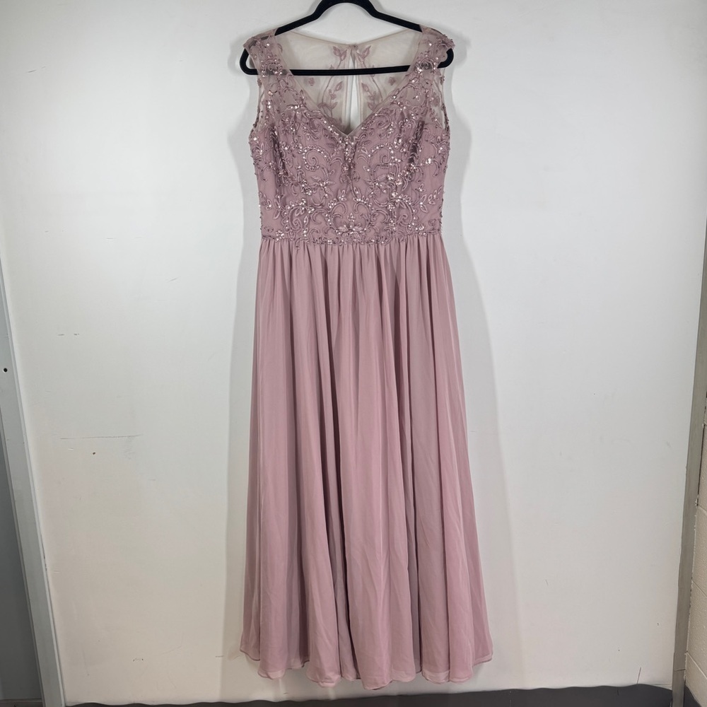 Morilee Madeline Gardner Mauve Beaded Chiffon Formal Maxi Dress Bridesmaid Gown - Picture 2 of 16